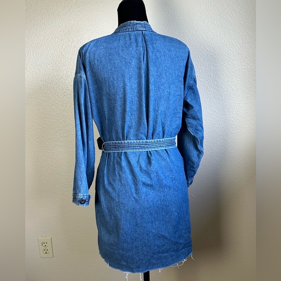 GRLFRND Womens Kate Robe Denim Jean Wrap Mini Raw-Edge-Hem Dress - Picture 2 of 7